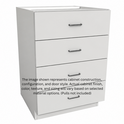 Stock Line 3- Equal Drawer Base Cabinet 9" to 22"