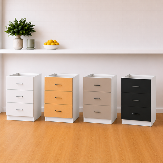 Stock Line 3- Equal Drawer Base Cabinet 23" to 36"